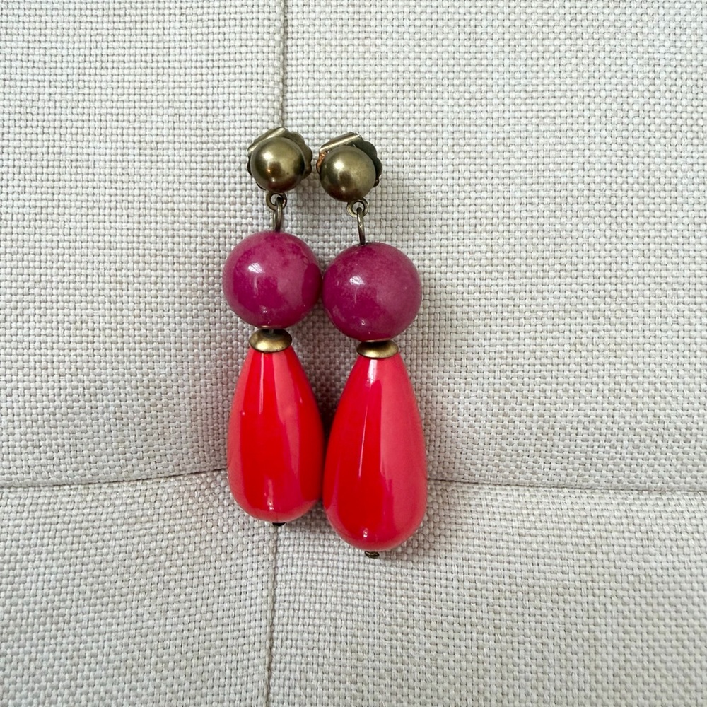 Elegant Pink and Red Drop Earrings from jewelry boutique in Taormina, Italy.